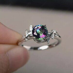 NEW 925 Sterling Silver Mystic Topaz Diamond Ring